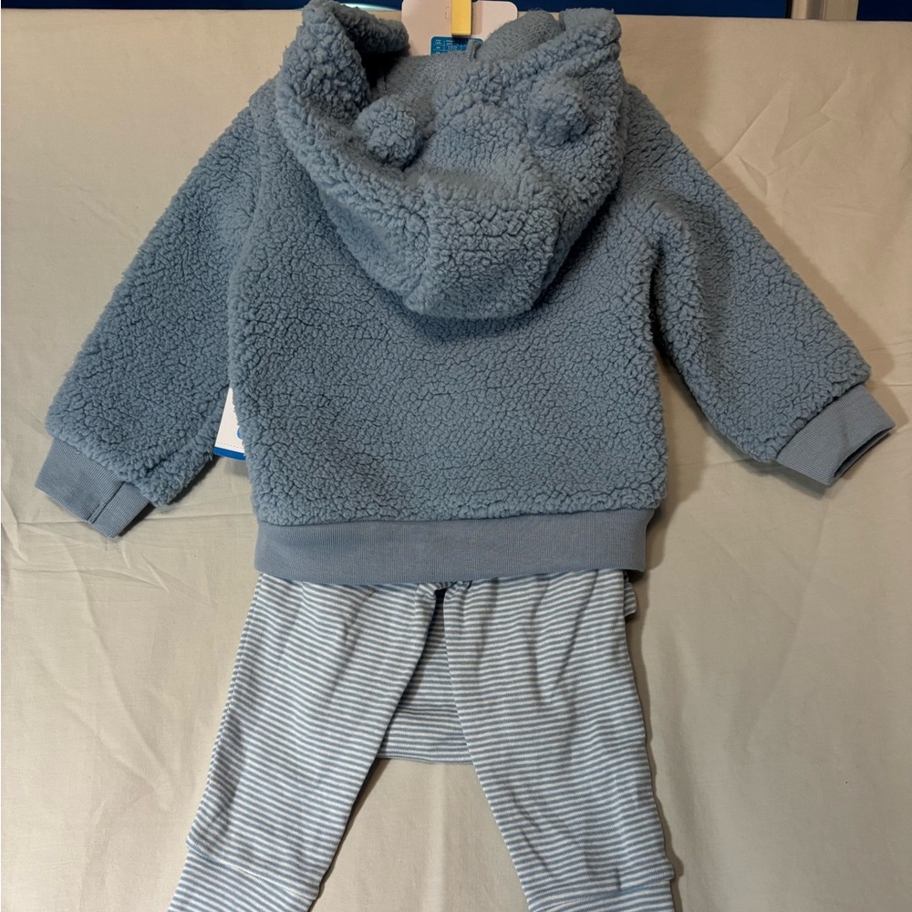 Carter's Soft Blue 3 piece Baby Set with fleece bear ear hoodie 18 mos NWT - Picture 2 of 5